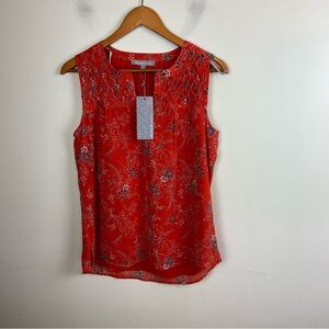 Daniel Rainn Orange/Red White Floral Sleeveless‎ Blouse Top Size Small NWT Fall